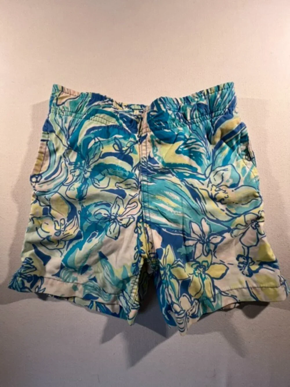 Lilly Pulitzer Boys Extra Small Junior Capri Swim Trunks Blue Green Floral Short